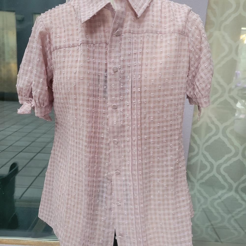 Unique Vintage Light Pink Textured Button Down Shirt